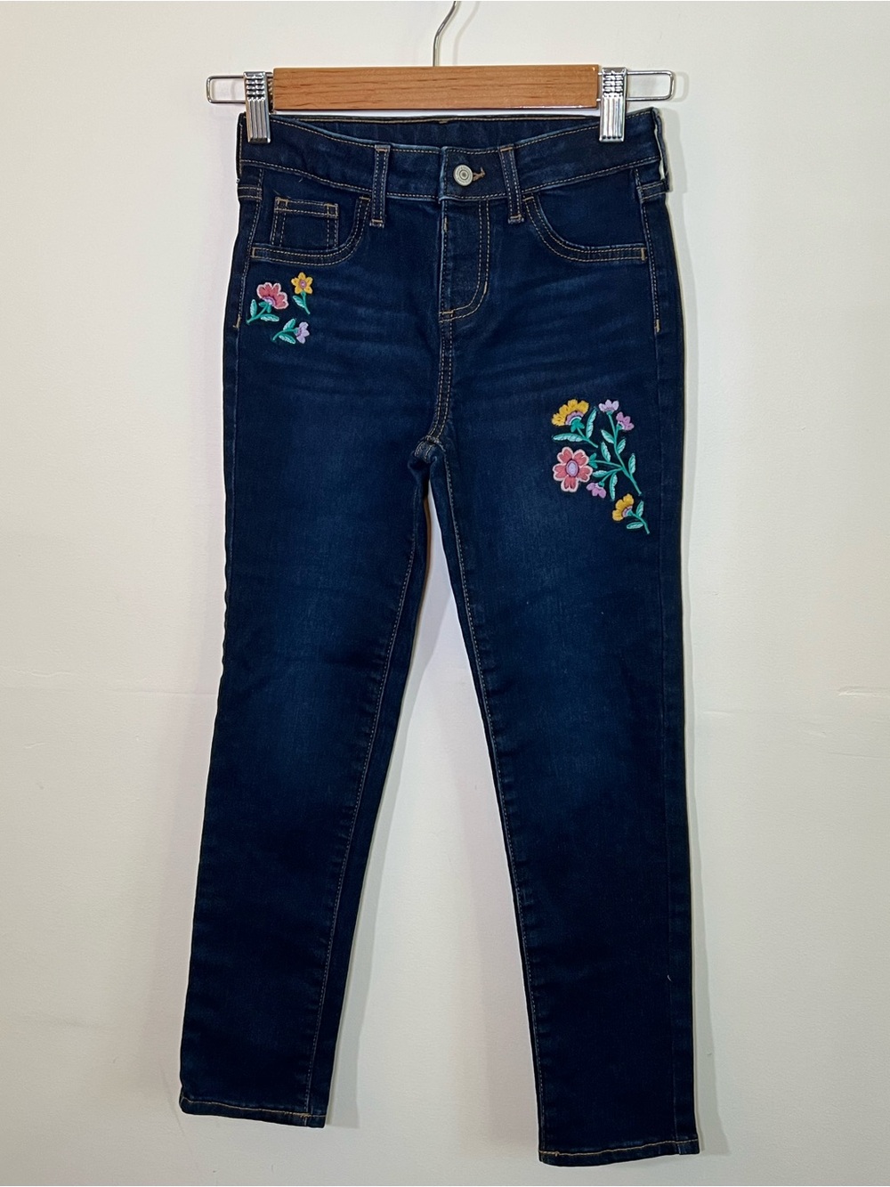Jumping Beans Girls Jeans Size 8 Floral Embroidered Dark Wash Skinny Denim